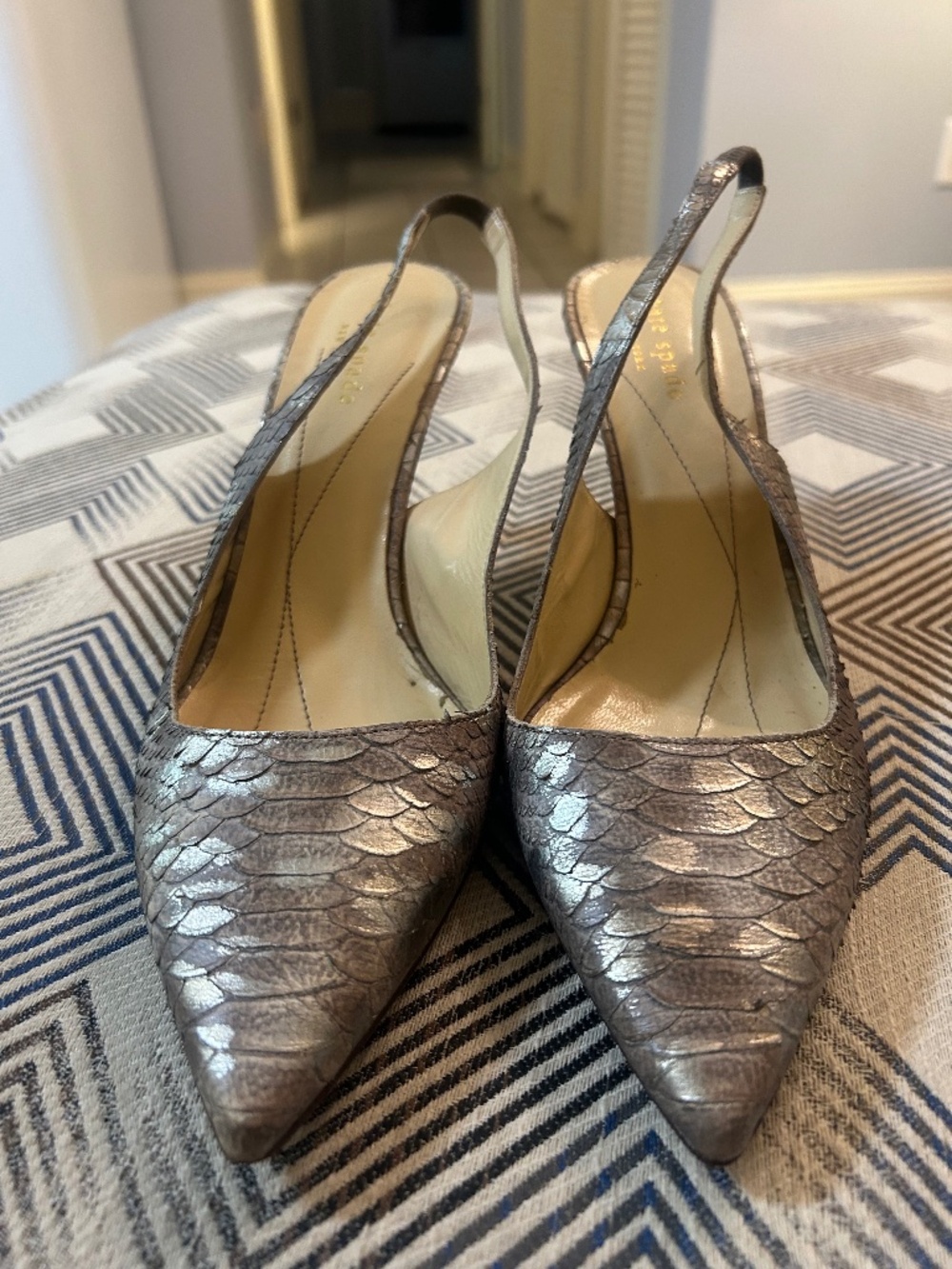 Kate Spade Haley Metallic Snakeskin Slingback Heels Size 9B Italy